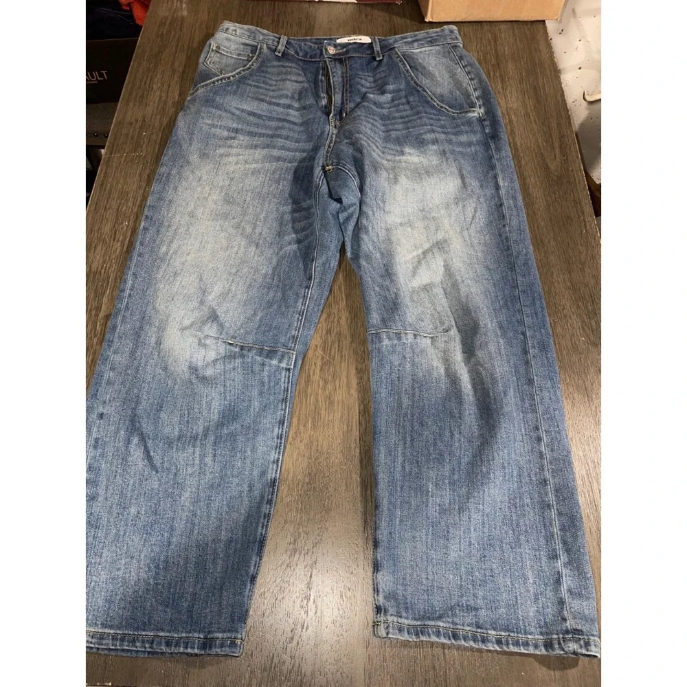 Mica Women 30 Blue Denim Wide Leg Barrel Seam Cropped Jeans MDP-W3227